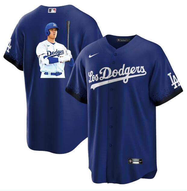 Men's Los Angeles Dodgers #17 Shohei Ohtani Blue Big Logo City Connect Cool Base Stitched Jersey Men's Los Angeles Dodgers #17 Shohei Ohtani Blue Big Logo City Connect Cool Base Stitched Jersey